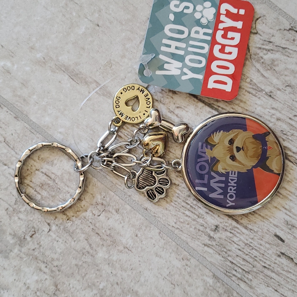 NEW Yorkie Dog Keychain Charm Key Ring